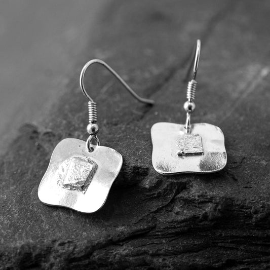 Mosaic Square Silver Drop Earrings by Silverfish