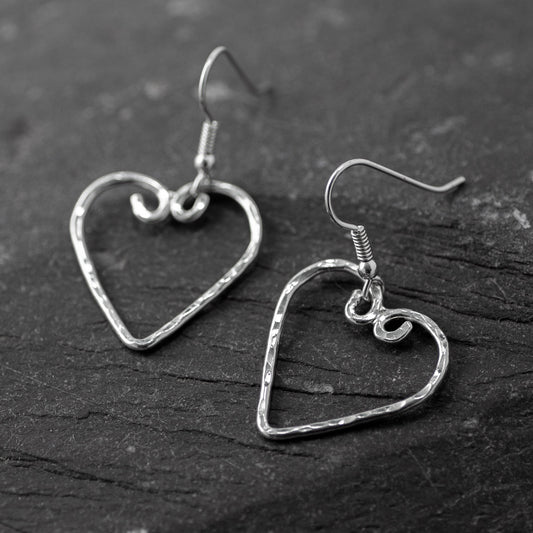 Open Heart Silver Drop Earrings by Silverfish