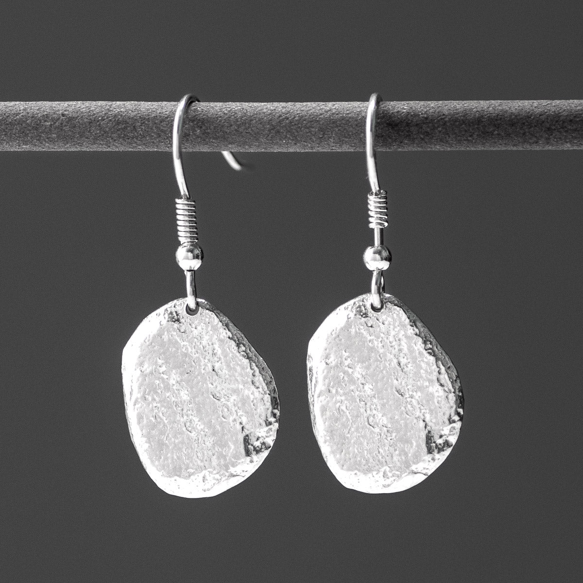 Pebble Silver Drop Earrings - Medium Textured by Silverfish