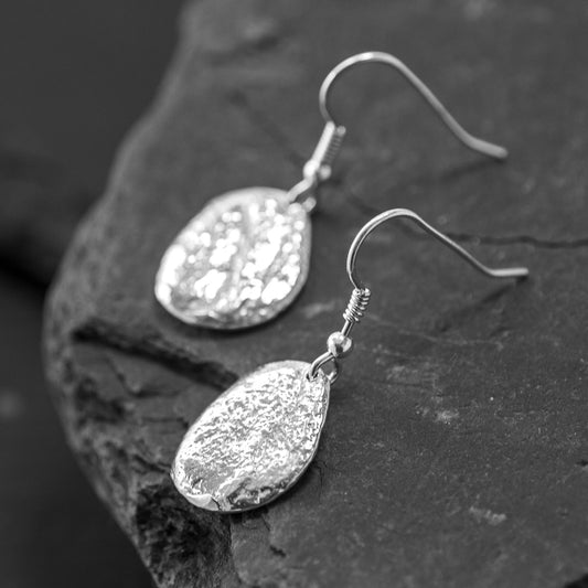 Pebble Silver Drop Earrings - Medium Textured by Silverfish