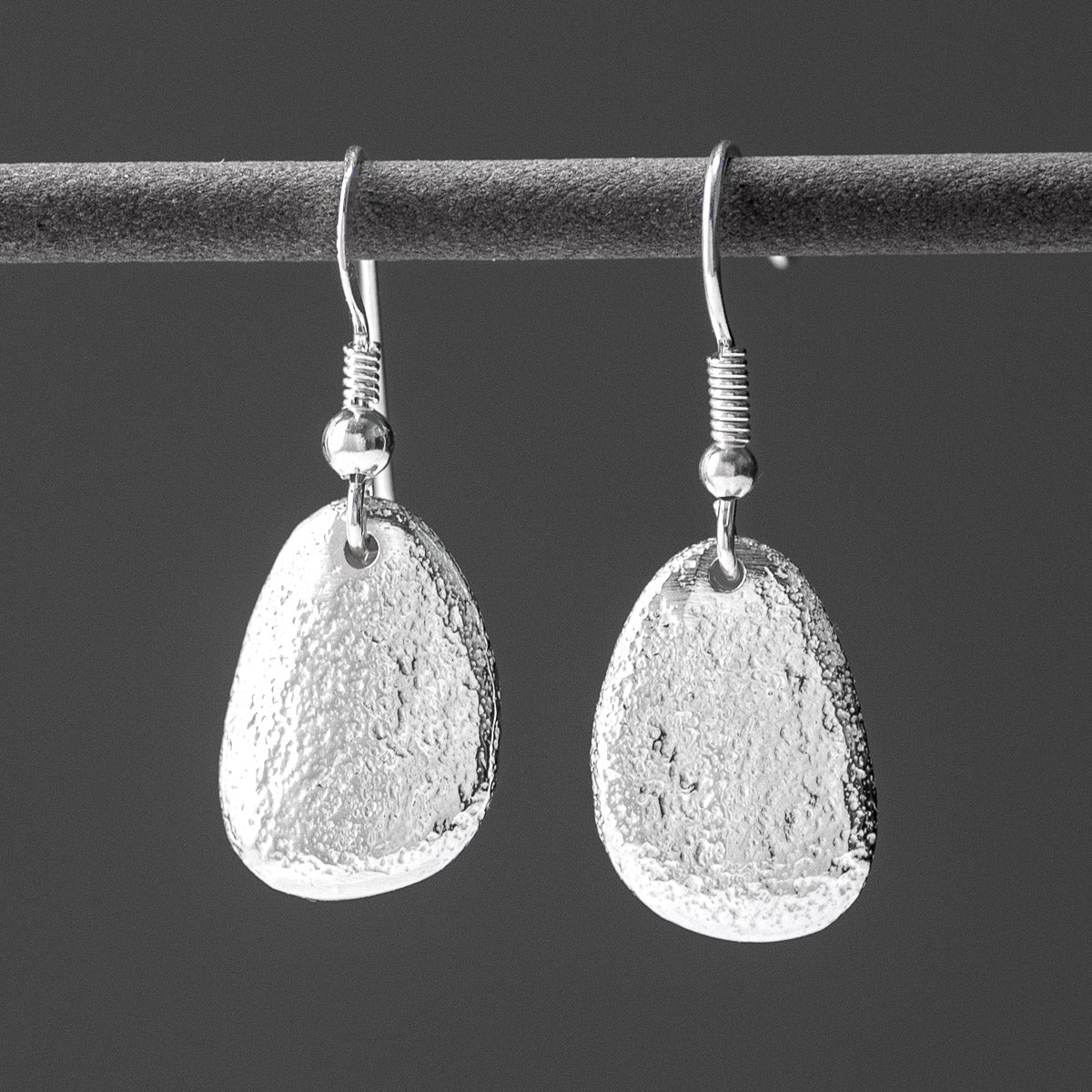 Pebble Silver Drop Earrings - Medium Round by Silverfish