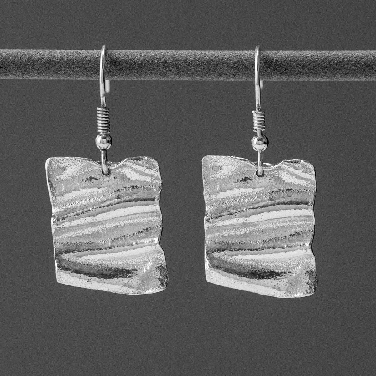 Ribbon Silver Drop Earrings - Square by Silverfish