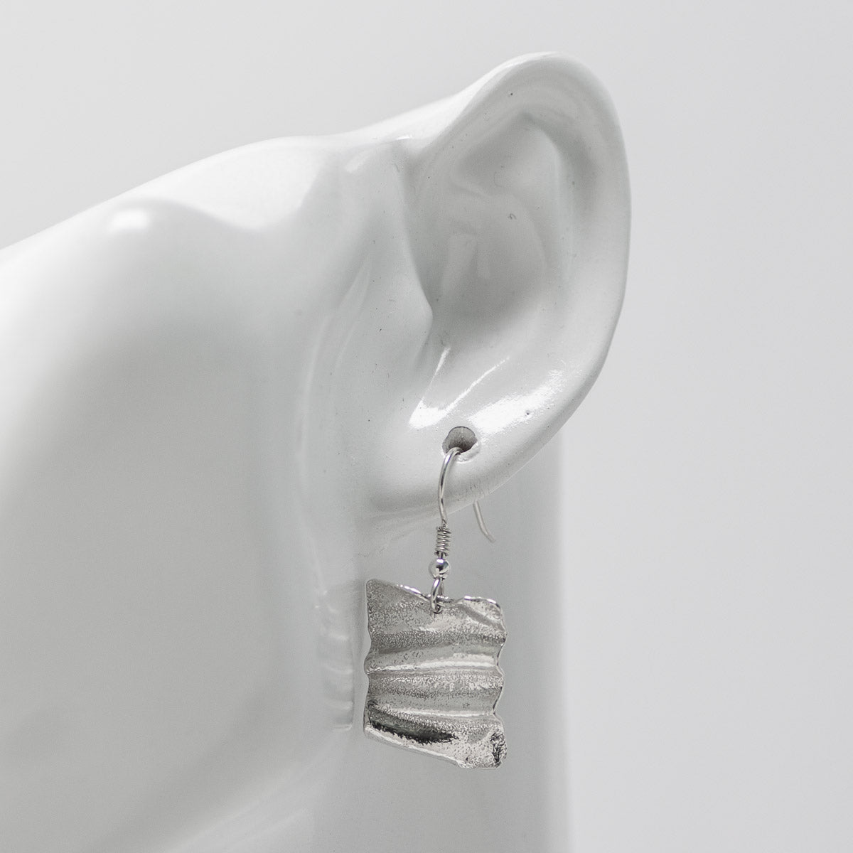 Ribbon Silver Drop Earrings - Square by Silverfish