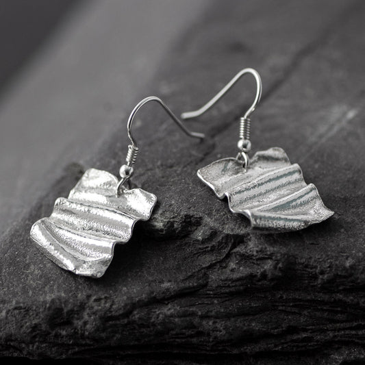 Ribbon Silver Drop Earrings - Square by Silverfish