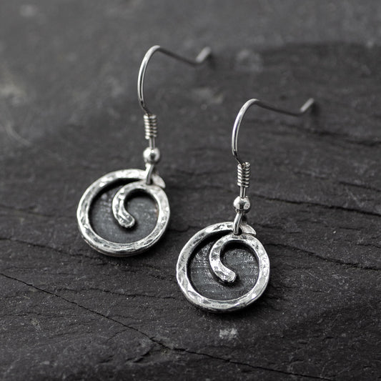 Spiral In Fill Silver Drop Earrings by Silverfish