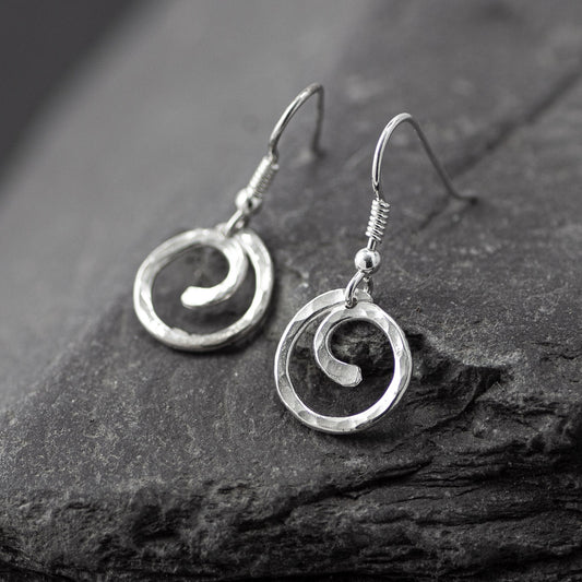 Spiral Silver Drop Earrings - Medium by Silverfish