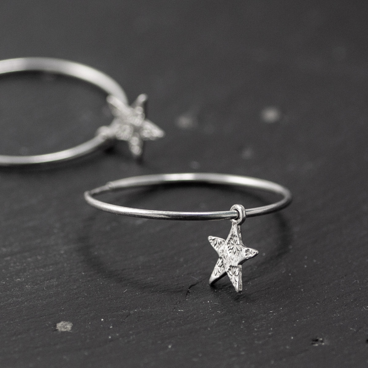 Stamped Star Silver Hoop Earrings by Silverfish