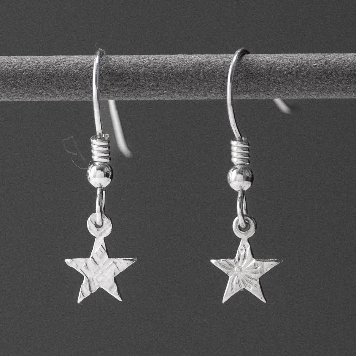 Stamped Star Silver Drop Earrings - Tiny by Silverfish