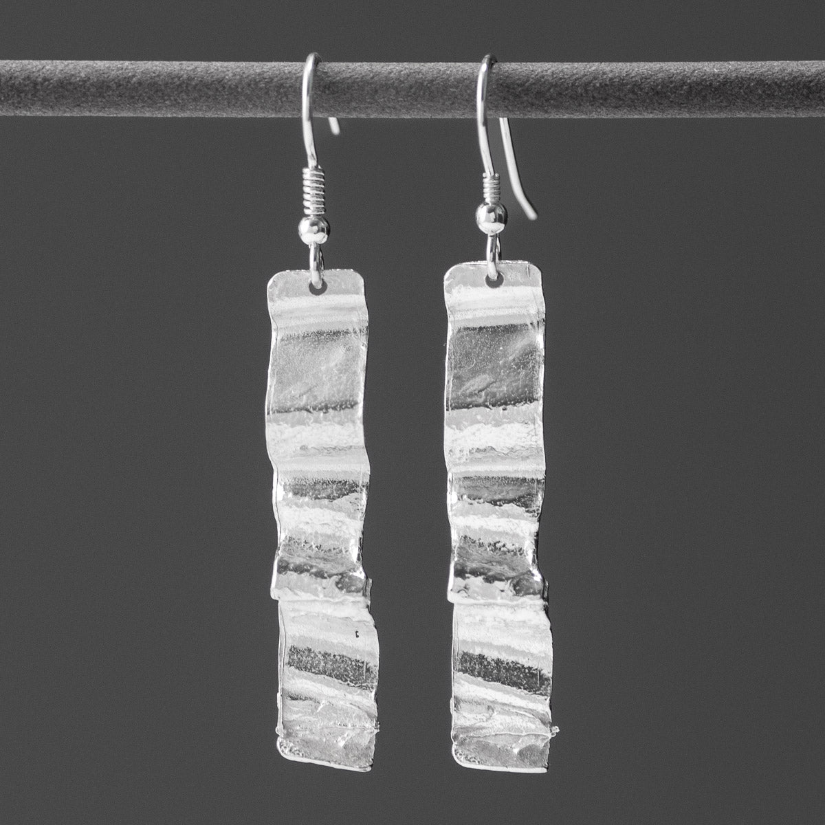 Ribbon Silver Drop Earrings - Narrow by Silverfish