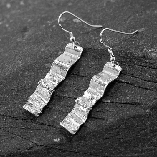 Ribbon Silver Drop Earrings - Narrow by Silverfish