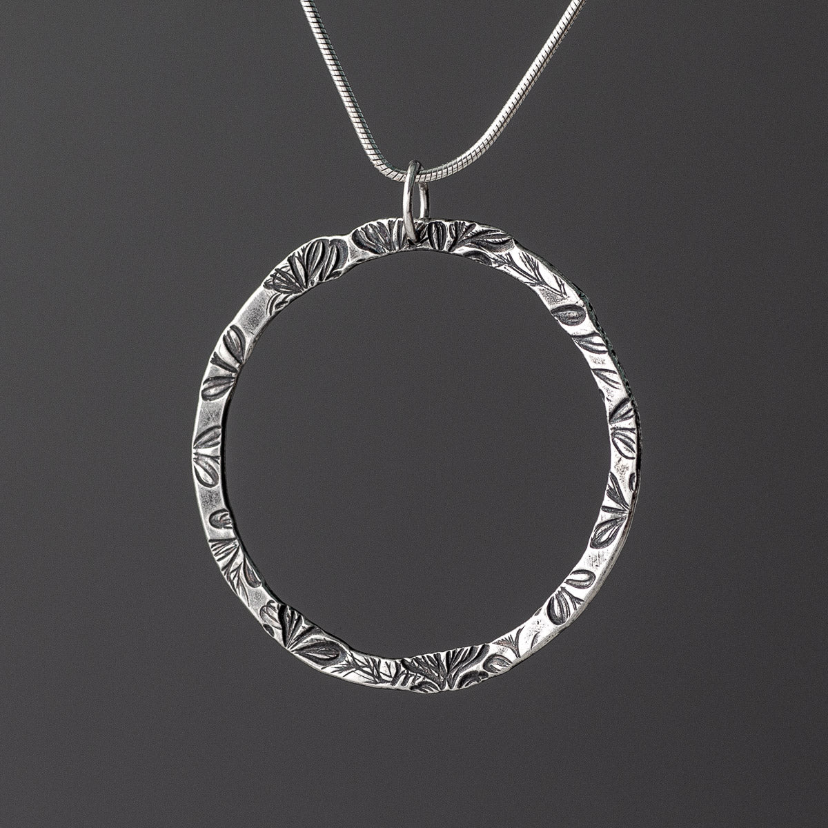 Flora Circle Pendant - Xxl - Oxidised Silver by Silverfish