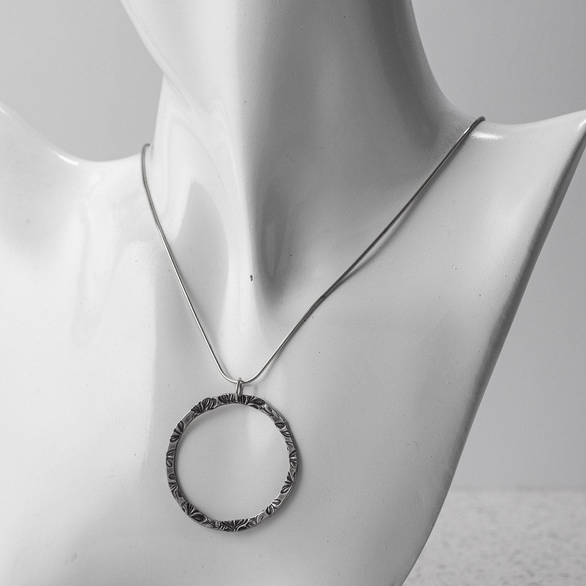 Flora Circle Pendant - Xxl - Oxidised Silver by Silverfish