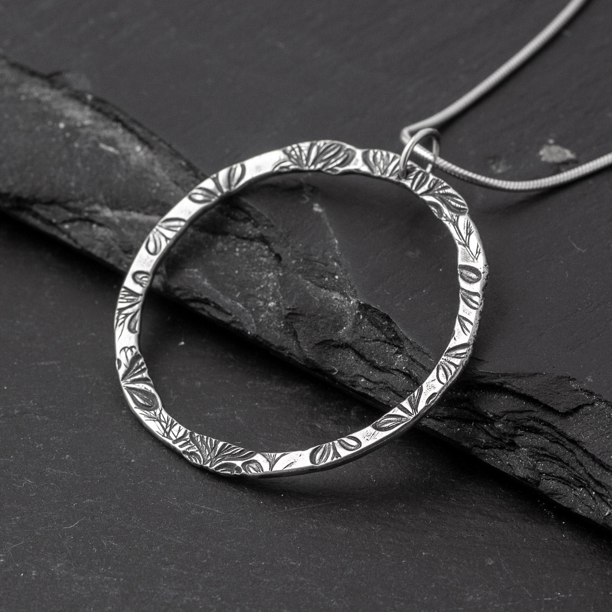 Flora Circle Pendant - Xxl - Oxidised Silver by Silverfish