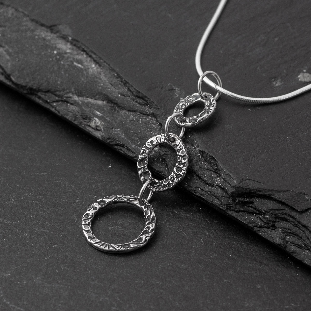 Flora Circle Pendant - Triple - Small - Oxidised Silver by Silverfish