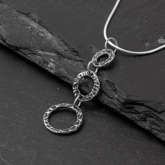 Flora Circle Pendant - Triple - Small - Oxidised Silver by Silverfish