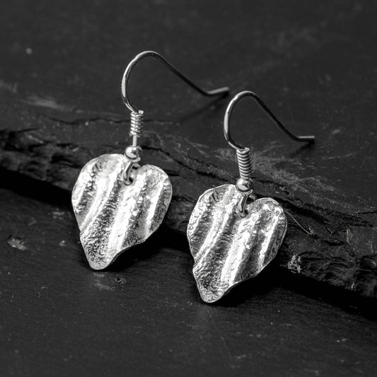 Ribbon Heart Silver Drop Earrings - Straight - Small by Silverfish