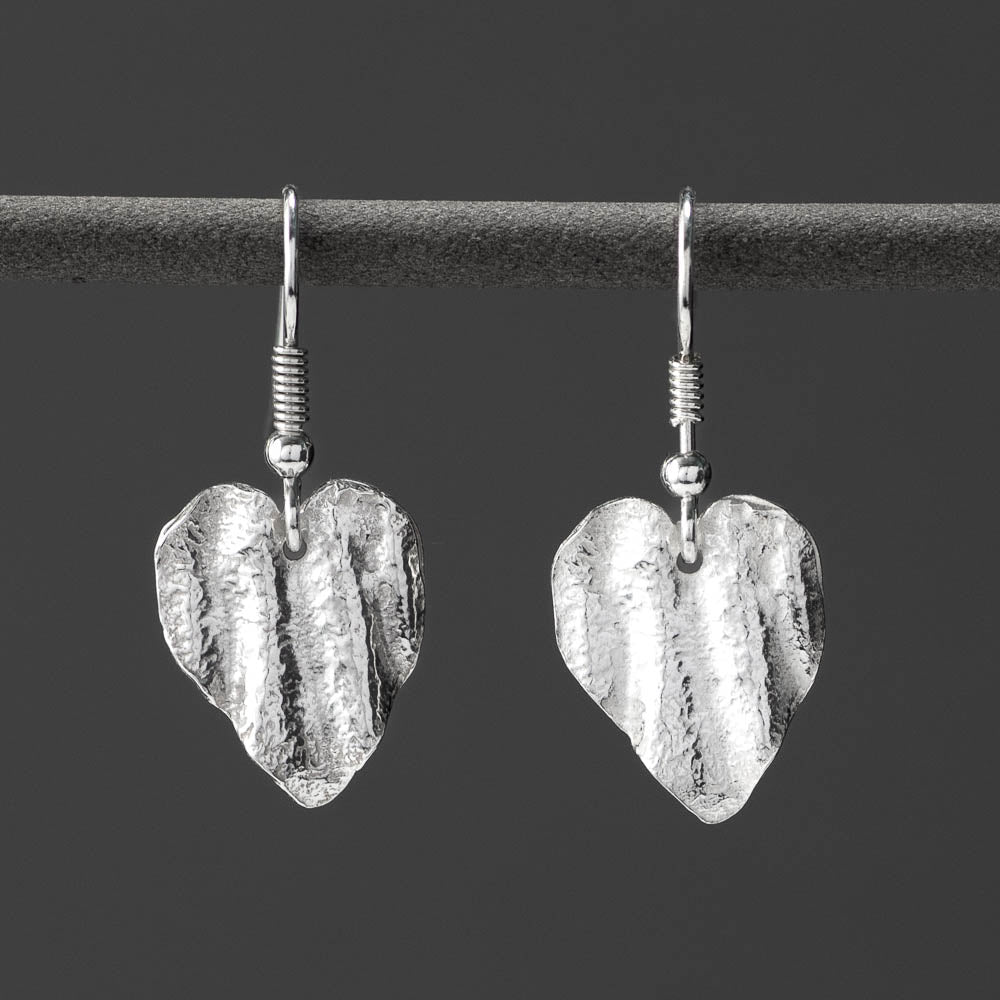 Ribbon Heart Silver Drop Earrings - Straight - Small by Silverfish