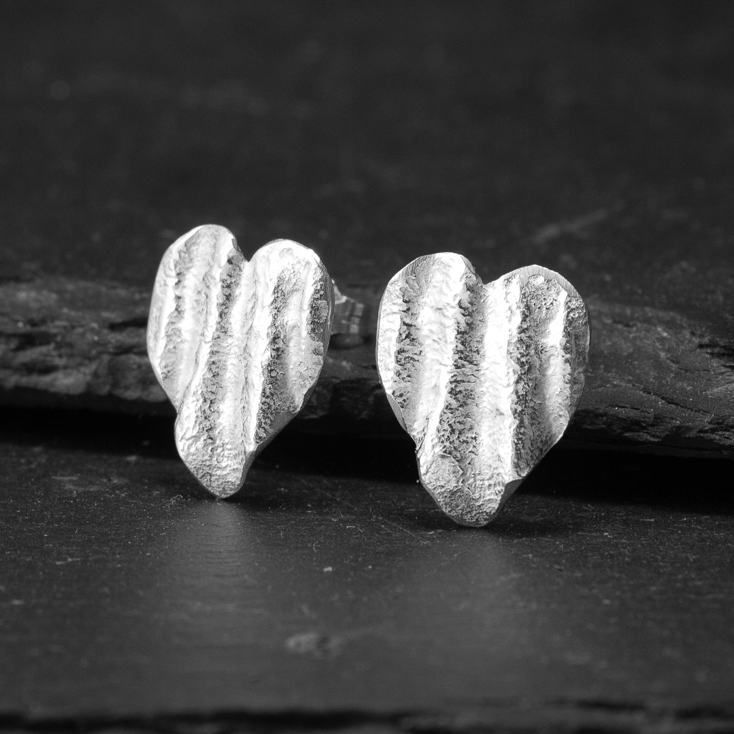 Ribbon Heart Silver Stud Earrings - Small by Silverfish