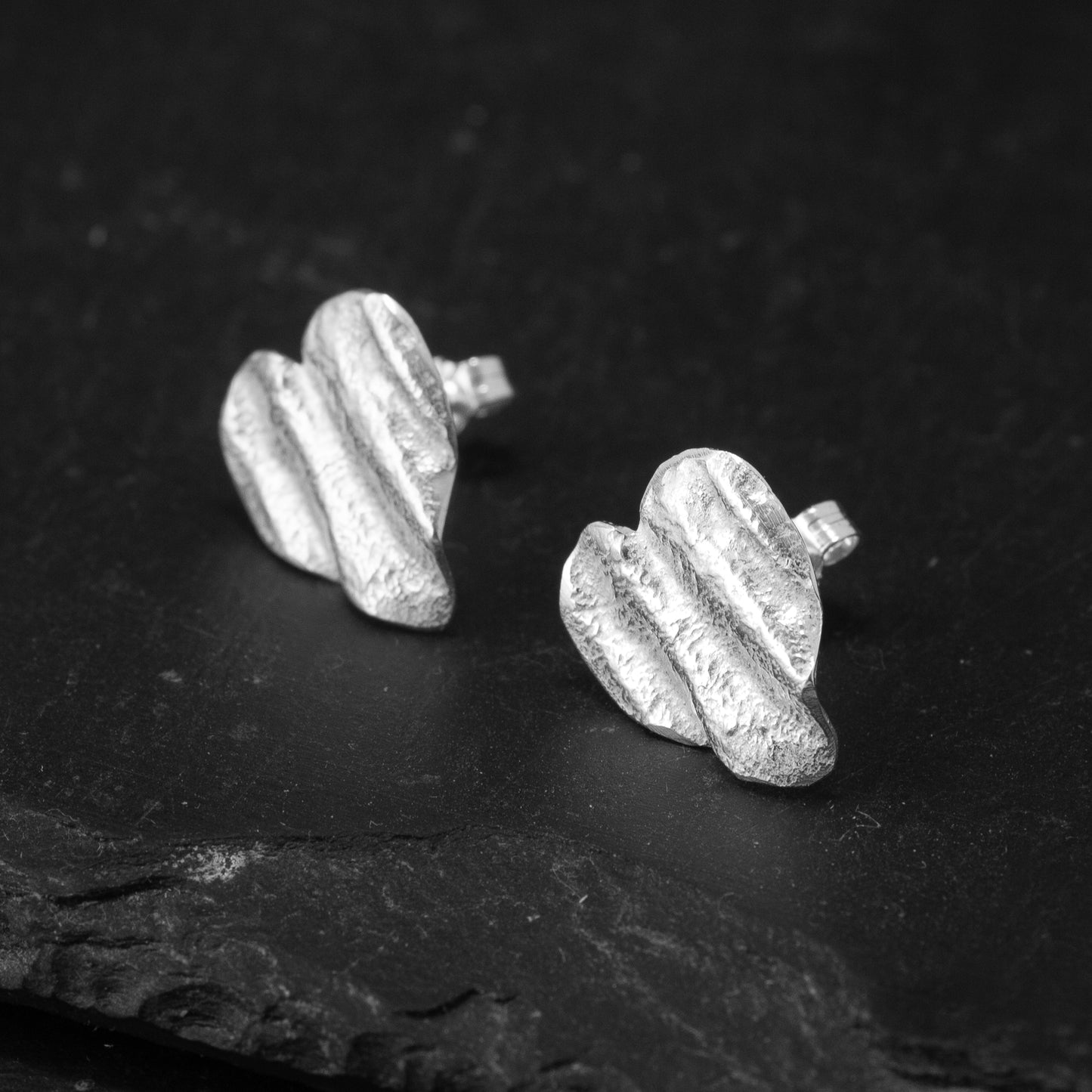 Ribbon Heart Silver Stud Earrings - Small by Silverfish