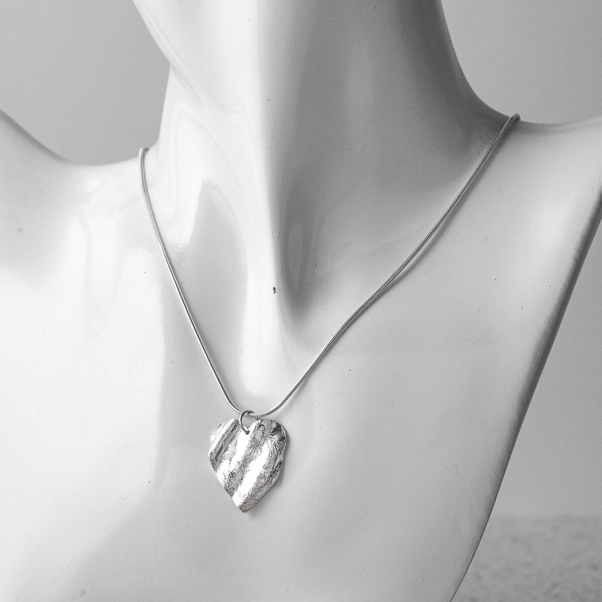 Ribbon Heart Silver Pendant - Medium by Silverfish