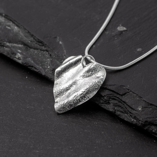 Ribbon Heart Silver Pendant - Medium by Silverfish