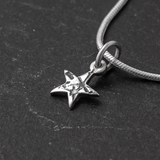 Stamped Star Oxidised Silver Pendant - Tiny by Silverfish