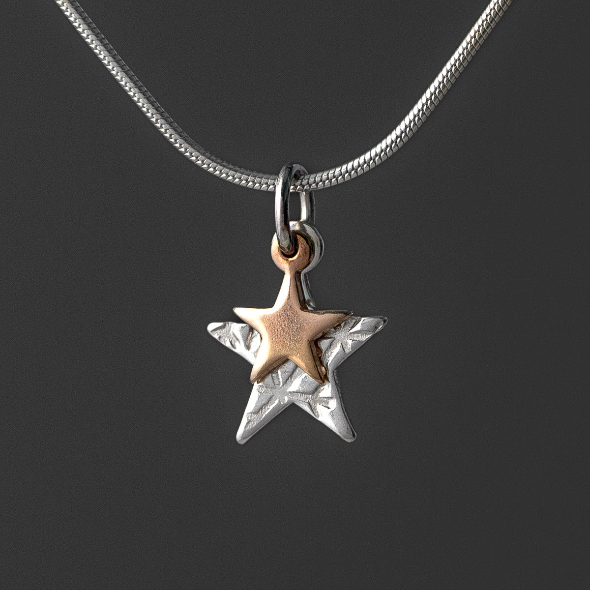 Stamped Star Duo Silver and Tiny 9ct Rose Gold Silver Pendant by Silverfish