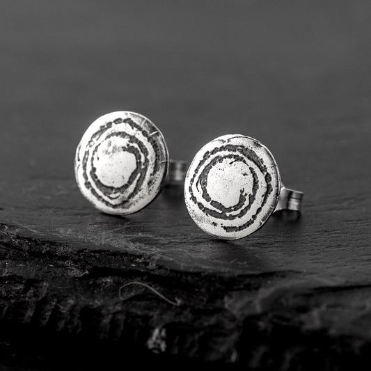 Barclodiad Rock Art Oxidised Silver Stud Earrings by Silverfish