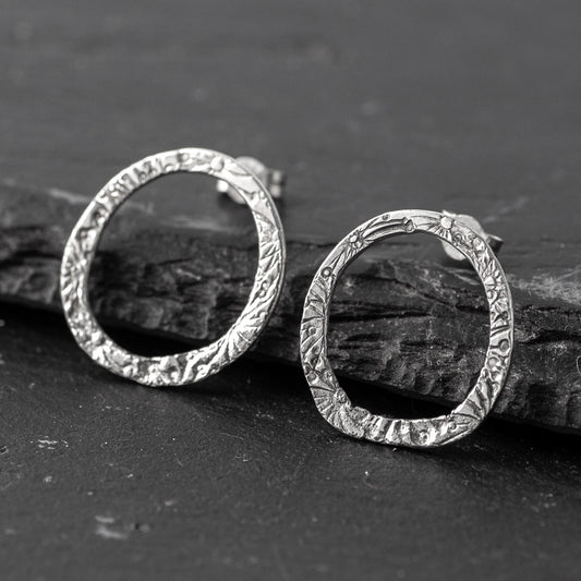 Flora Circle Studs - Large - Silver by Silverfish