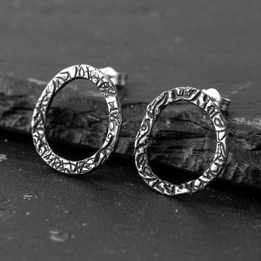 Flora Circle Studs - Large - Oxidised Silver by Silverfish