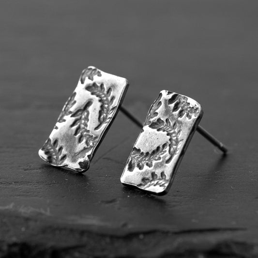 Flora Stem Oxidised Silver Stud Earrings by Silverfish