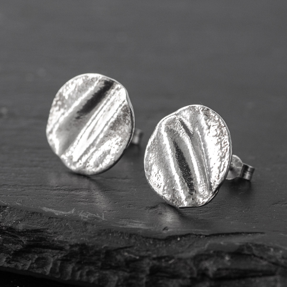 Ribbon Disc Silver Stud Earrings by Silverfish