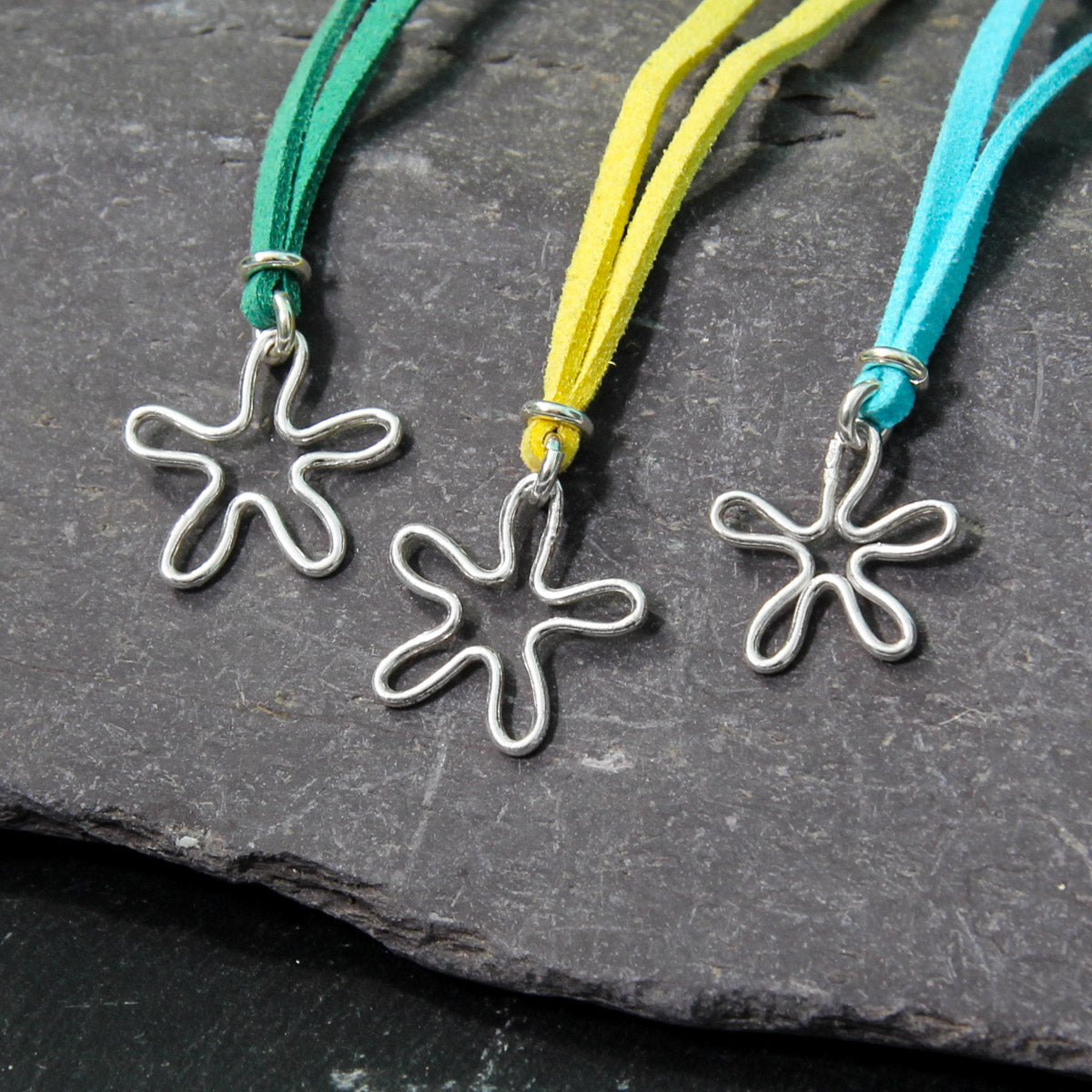 Flower Silver Pendant On Suede by Silverfish