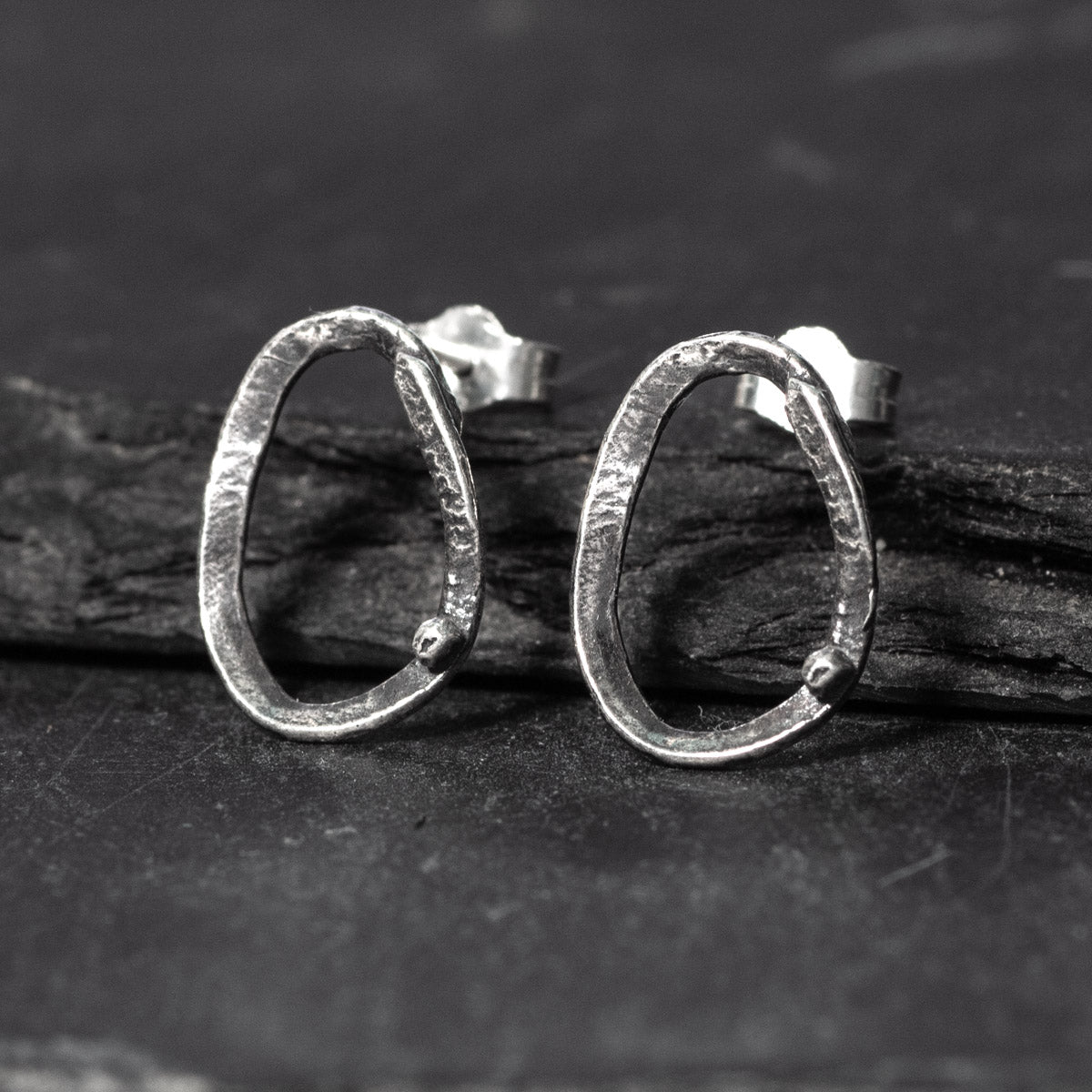 Embrace Oxidised Silver Stud Earrings - Large by Silverfish