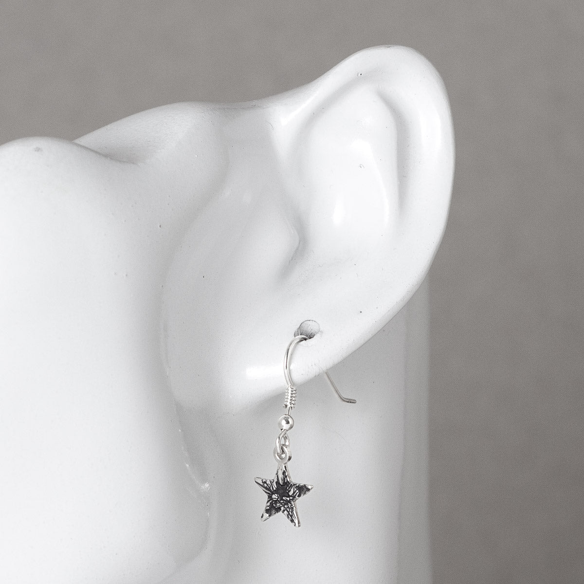 Stamped Star Oxidised Silver Drop Earrings by Silverfish