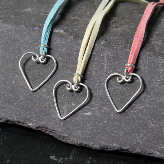 Open Heart Silver Pendant On Suede by Silverfish