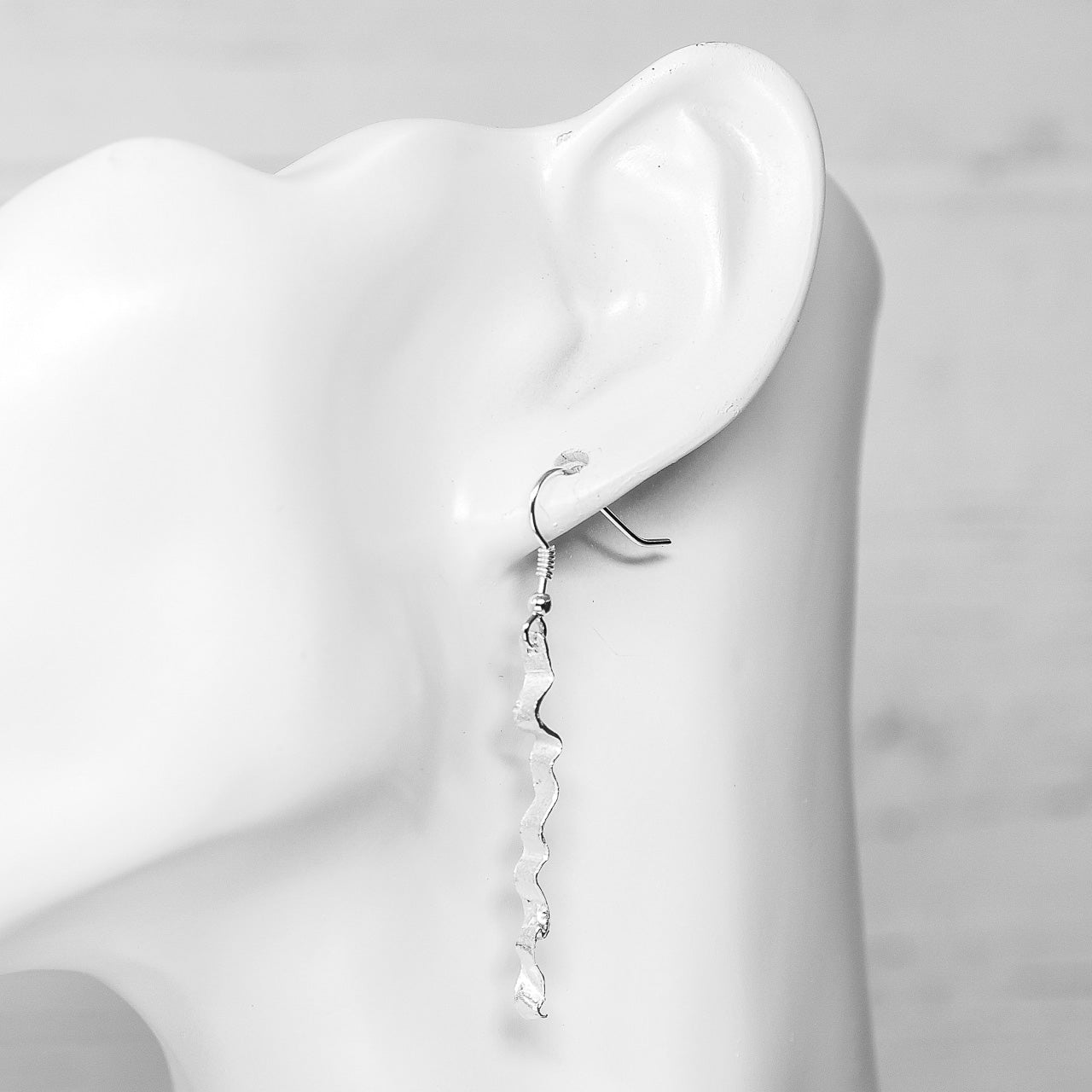 Ribbon Silver Drop Earrings - Skinny by Silverfish