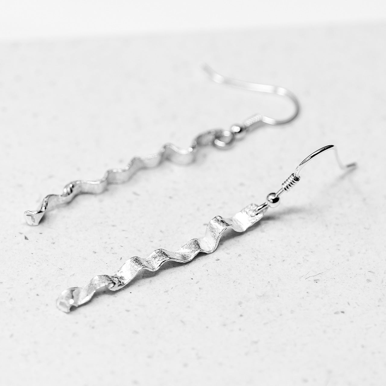 Ribbon Silver Drop Earrings - Skinny by Silverfish