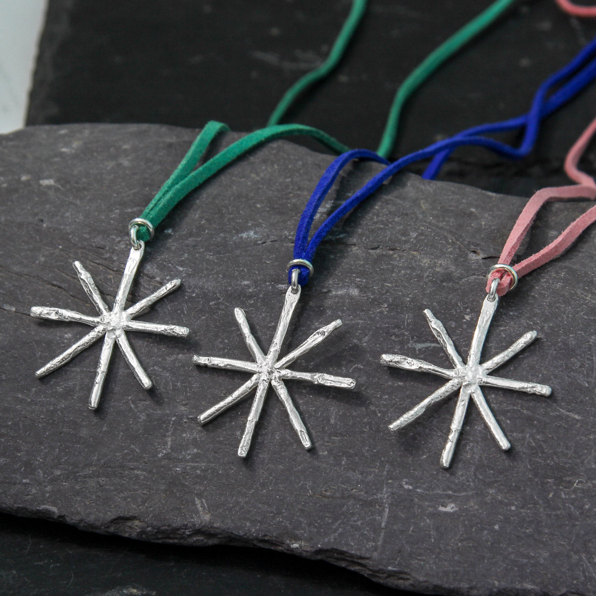 Snowflake Silver Plated Pendant - On Suede by Silverfish