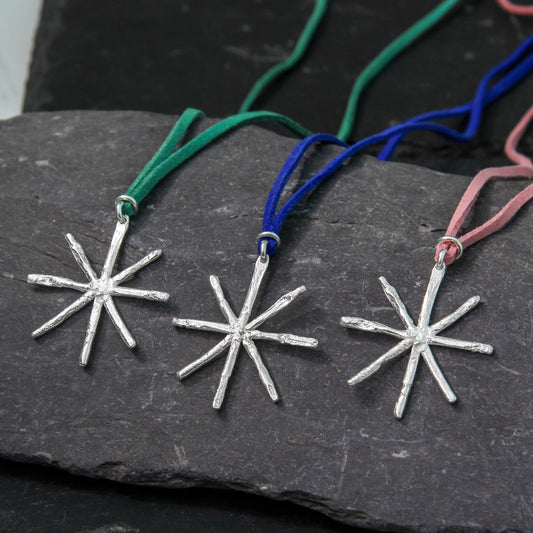 Snowflake Silver Plated Pendant - On Suede by Silverfish