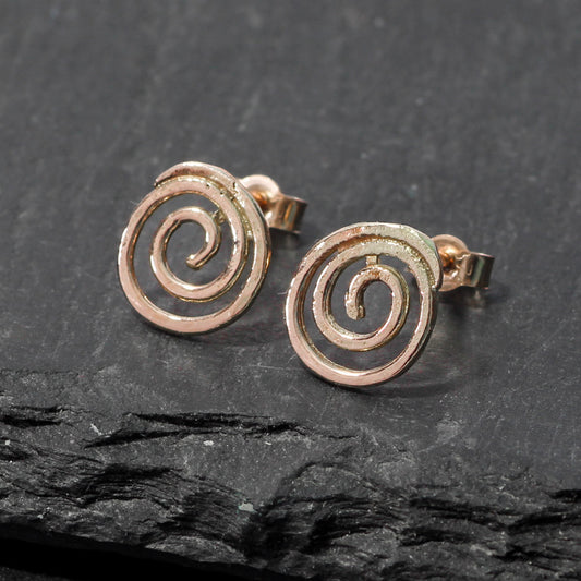 Spiral 9ct Rose Gold Stud Earrings - Small by Silverfish