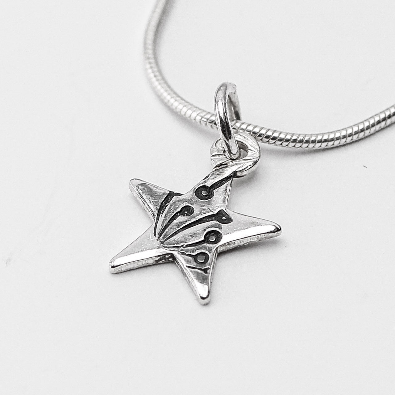 Stamped Star Oxidised Silver Pendant by Silverfish