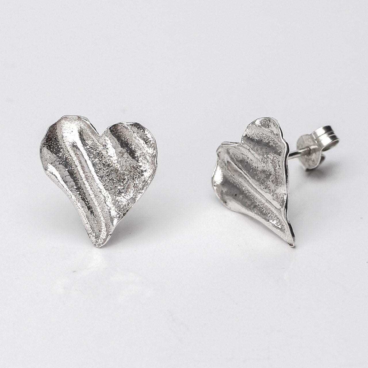 Ribbon Heart Silver Stud Earrings - Tiny by Silverfish